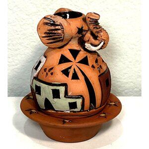 Jemez Pueblo Signed American Indian Elephant Figurine Terracotta  Tea Light Stat